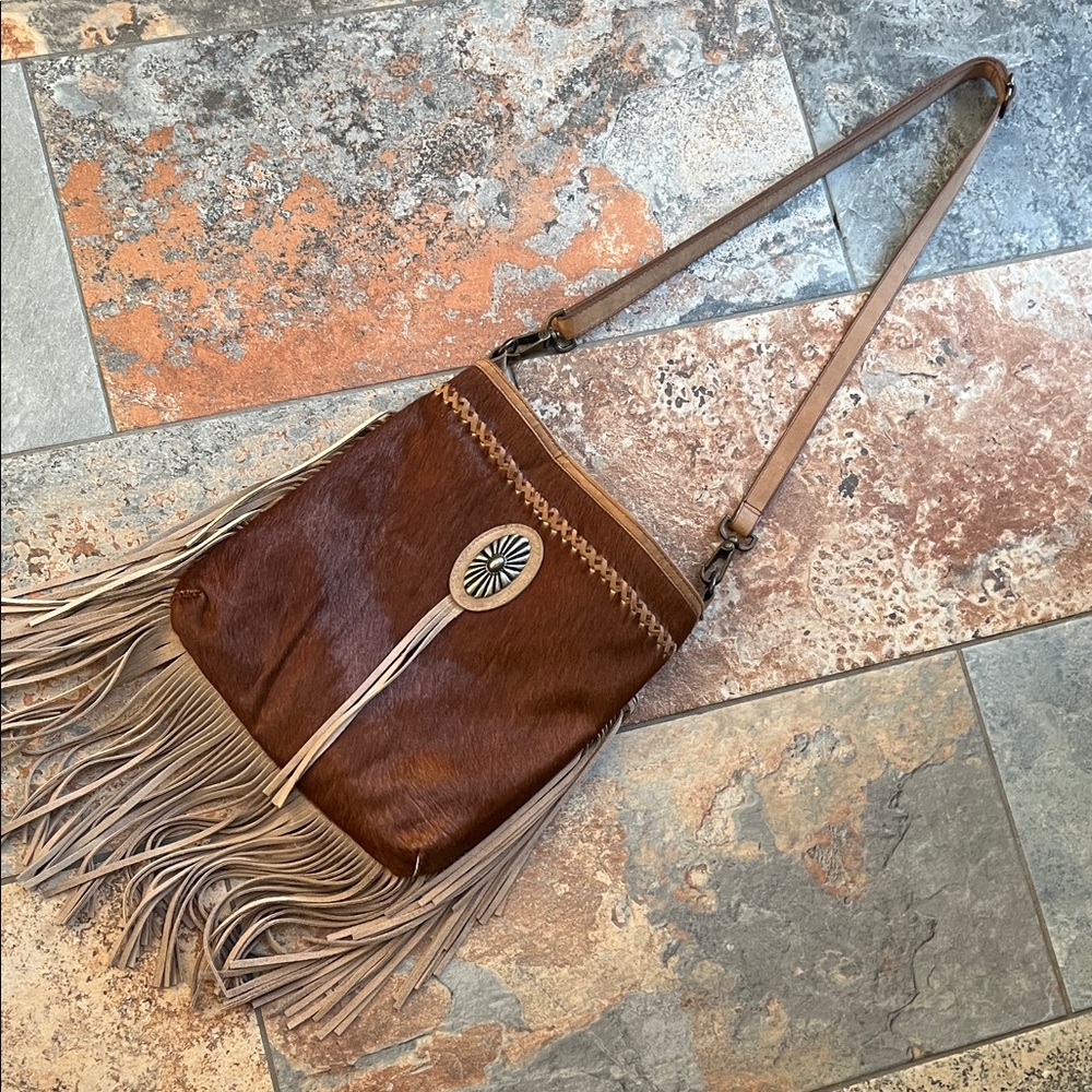 Brown Fringe cowhide Leather Crossbody Bag